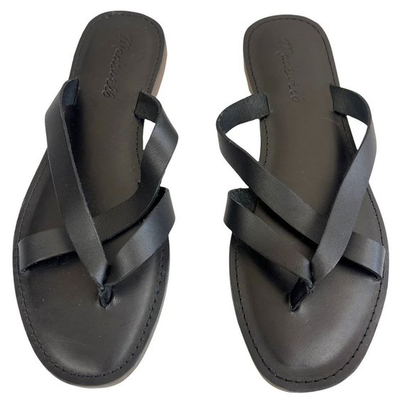 Madewell Shoes - Madewell Womens Boardwalk Thong Sandals Black Strappy Slip On Leather 7 New